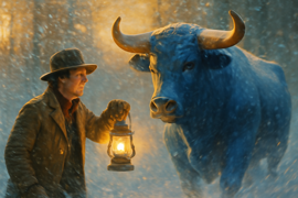 Babe the Blue Ox carving a path through deep snow