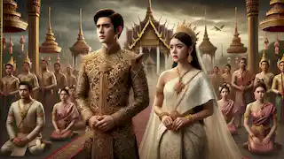 Nang Wanthong solemnly marries Khun Chang in a grand Thai wedding, while her heart longs for Khun Phaen.