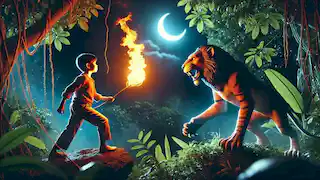 Mowgli's dream of confronting Shere Khan with fire.