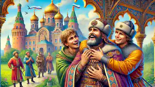 Ivan returns to the palace with his brothers, greeted by their joyful father.