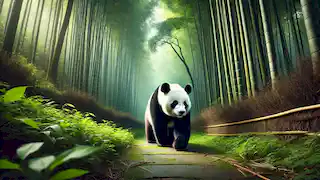 Giant Panda patrolling a tranquil bamboo forest, embodying its role as a guardian.