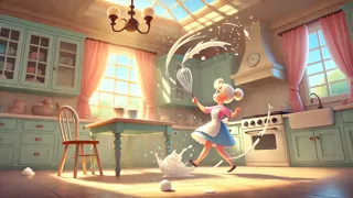 Creme chantili espirrando sobre uma bancada de cozinha ensolarada