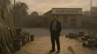 Gordon practices his bee impression under a streetlamp with shadows stretching across the hardware store lot.