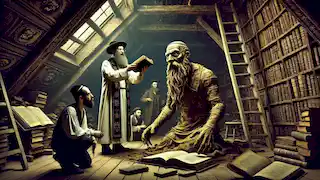 Rabbi Loew deactivating the Golem in the attic of the Altneuschul.