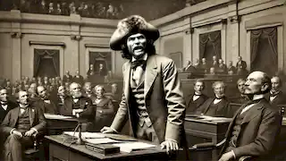 Davy Crockett passionately delivering a speech in Congress, opposing the Indian Removal Act.