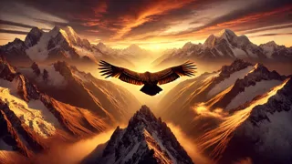 Goldener Kondor, der majestätisch über schneebedeckte Anden-Gipfel gleitet