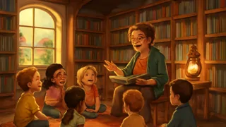 Un petit groupe de villageois s'est réuni à l'intérieur d'une bibliothèque modeste pour un atelier de lecture.