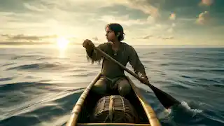 Ishmael paddling his canoe out into the open sea