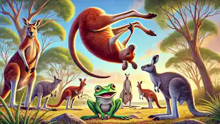 The kangaroo performing flips and jumps to amuse Tiddalik.