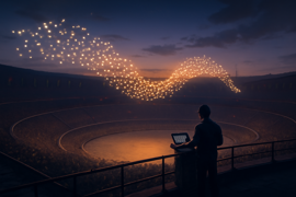 Hundreds of drones performing music above SkyStage platform