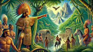  King Ahau K'inich leads his people to the sacred site of the White City through dense jungle.