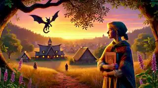 Lila returns to her village at sunset, with a Pukwudgie watching over her from the trees.