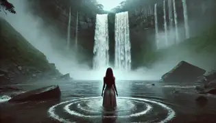 Elena Vasquez stands at the base of Trafalgar Falls, gazing at the cascading waters as a mysterious ripple spreads in the pool.