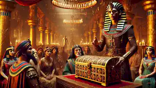 Set presents a jewel-encrusted chest to Osiris at a grand feast, setting his betrayal in motion.