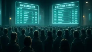 Ein überfülltes Anmeldegebäude mit digitalen Bildschirmen, die die Namen der Wartenden für ihre geplante Abreise anzeigen.