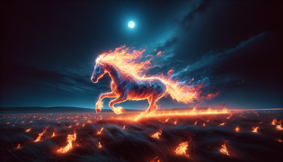 The spectral horse gallops under a full moon across the open Puszta