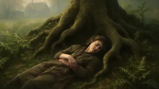 Forest floor overgrowing Rowan as he sleeps under the oak