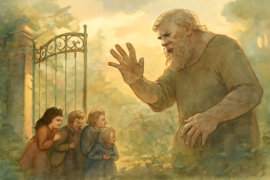 The giant barring children from entering his overgrown garden