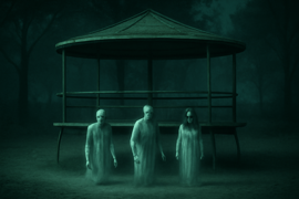 Translucent child spirits emerging from mist