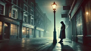 A lone man in a tattered coat wanders an abandoned London street at dusk