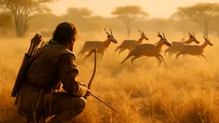 Hunter Njogu stalking a herd of antelope across golden savanna under the midday sun