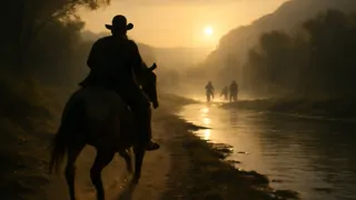 Kim galloping into twilight to divert enemy agents away from a British envoy
