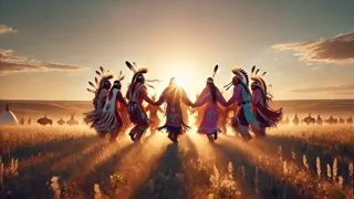 Concentração moderna de Lakota em uma dança circular sob o céu aberto