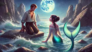 Lucas meets Isabela at a rocky cove, where she emerges from the water, revealing her human-like upper body and sorrowful tale.