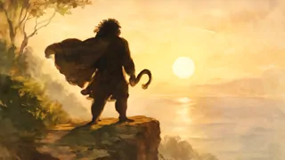 Maui standing on a cliff as the first light of dawn hints at the sun’s swift journey