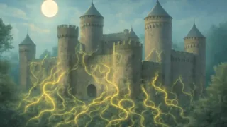 A maze of luminous brambles enshrouding an ancient castle