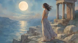 Psyche standing alone under moonlight after banishment