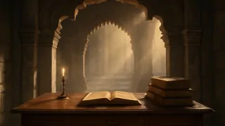 Quiet study room inside the embassy filled with ancient manuscripts