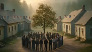 Rowan awakening in a changed village square at dawn