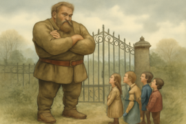 The giant barring children from entering his wild garden ground