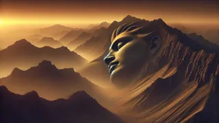 Coucher de soleil sur la montagne alors que le Géant Endormi s'élève de la terre.