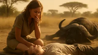 Margot Macomber kneeling in tears beside Francis after an accidental rifle shot ends his life amid the African plains