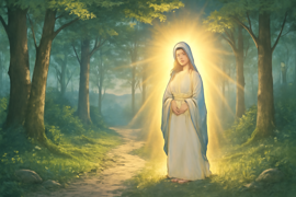 La Vierge Marie apparaissant dans une clairière forestière