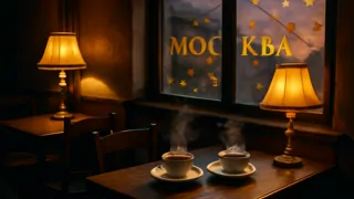 Ivan und Anya tauschen ein schüchternes Lächeln aus, während sie in einem gemütlichen Moskauer Café dampfende Tassen Tee genießen.