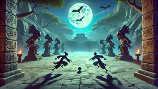 Los Hermanos Héroes jugando al juego de pelota en la corte del inframundo de Xibalbá contra los señores de la muerte