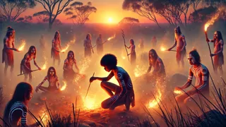 Garoto aborígene aprende a sagrada arte dos bastões de fogo com os místicos Povos do Fogo