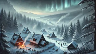 Der endlose Schnee des Fimbulwinters hüllt die nordischen Dörfer und Wälder in weißen Schweigen.