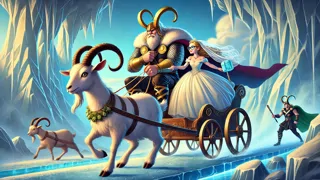 Thor verkleidet als Freya und Loki als ihre Dienerin reiten nach Jotunheim.