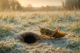 Una hormiga acoge con calidez a un saltamontes cansado en el interior de su nido subterráneo durante el invierno.