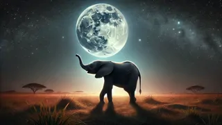 oting de un elefante novato levantando la trompa bajo la luz de la luna en la sabana