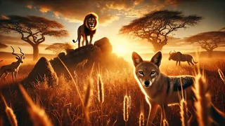 Le lion et le chacal de la savane