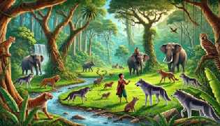 Mowgli discovered by the wolves in the jungle.