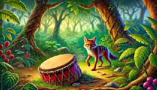 Sharik, the jackal, approaches a mysterious drum in the forest.