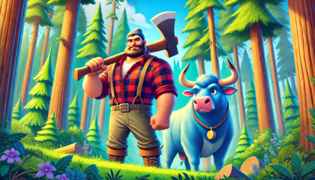 Paul Bunyan and Babe the Blue Ox, the legendary lumberjack duo.