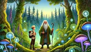 Ivan and Alexei standing at the edge of an enchanted forest, ready to embark on their journey.