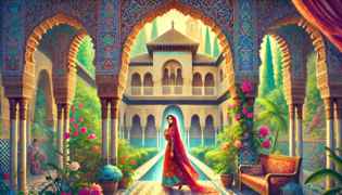 Aisha explores the ancient halls of the Alhambra, where whispers of the Moor's Legacy linger in the air.